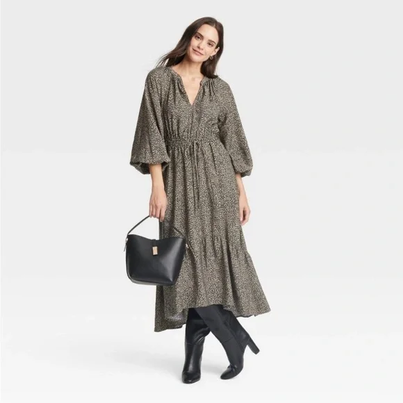 Brown leapord print midi dress - Picture 1 of 3